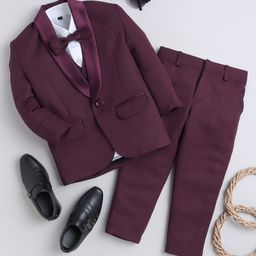 Jeet Ethnics Full Sleeves Solid 5 Piece Coordinating Shirt & Pant Set - Maroon-image-18