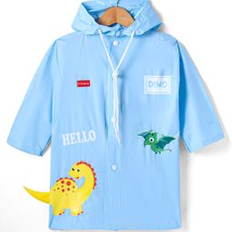 Babyhug Full Sleeve Below Knee Length Hooded Raincoat with Dino Print & Applique - Light Blue-image-29