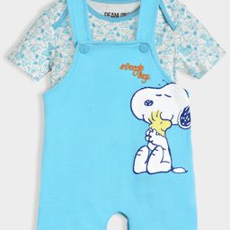 Mi Arcus Peanuts Featuring Snoopy Printed Dungaree With Half Sleeves Tee - Blue-image-96