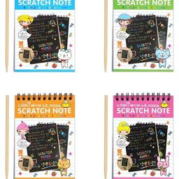 PLUSPOINT Scratch Note Books, 10 Pages Rainbow Scratch Art Book Magic Doodle Scratch Painting Sketch Art Drawing Notepads with Wooden Stylus for Kids Arts and Crafts Perfect Travel Activity (4)-0