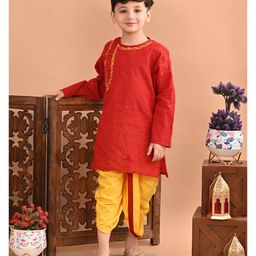 Superminis Cotton Full Sleeves Abstract Embroidered Kurta With Dhoti - Maroon-image-56