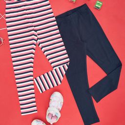YU by Pantaloons Pack Of 2 Striped & Solid Leggings - Multi Colour-image-93