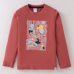 Taeko Single Jersey Knit Full Sleeves T-Shirt with Football Print - Rust Orange-image-49