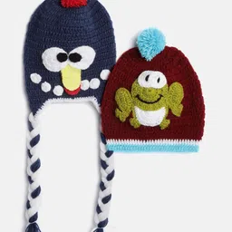 MayRa Knits Pack Of 2 Hand Knitted Birds Crochet Designed Caps - Blue & Maroon-picture-37