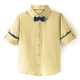 INFINITY Cotton Full Sleeves Solid Shirt with Bow - Yellow-image-49