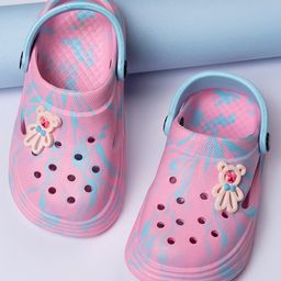 Toothless Bear Applique Detailed Perforated Slingback Clogs - Pink & Sea Green-image-98