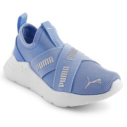 PUMA Slip On Casual Shoes with Brand Text Print - Light Blue-image-94