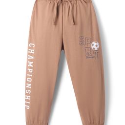 Taeko Single Jersey Knit Full Length Lounge Pant with Text Print - Tan-image-8