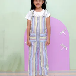 The Mom Store Cotton Half Sleeves Tee With Striped Dungaree - Multi Color-picture-32