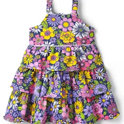 Babyhug Single Jersey Knit Sleeveless Frock With Floral Print - Navy Blue-picture-6
