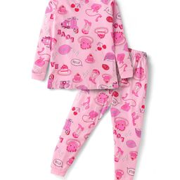 CUCUMBER Sinker Knit Full Sleeves Printed Co-Ord Night Suit - Pink-picture-12