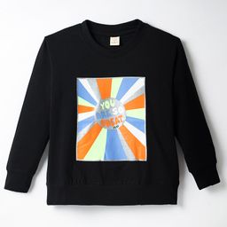 Olio Kids Sinker Knit Full Sleeves T-Shirt With You Are So Great Text Print - Black-picture-2