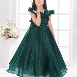 Tiny Kingdom Satin Woven Sleevless Floral Applique Detailed Gown - Green-image-8