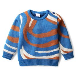 Babyhug Acrylic Knitted Full Sleeves Sweater Set With Color Block Design - Blue image 2