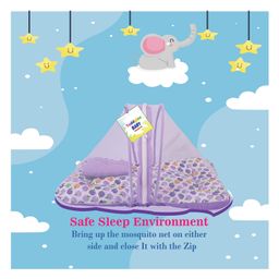 Toddylon New Born Baby Bedding Combo Set Mattress with Mosquito Net and Nappy Changing Mat Sheets - Purple image 3