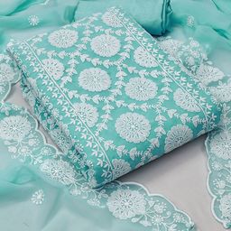 HERE&NOW Floral Embroidered Thread Work Silk Georgette Unstitched Dress Material-image-32
