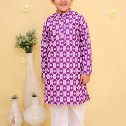 JUNITOS Boys Geometric Printed Cotton Kurta with Pyjamas-image-27