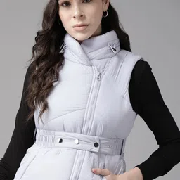 The Roadster Lifestyle Co. Solid Belted Detail Puffer Jacket-14
