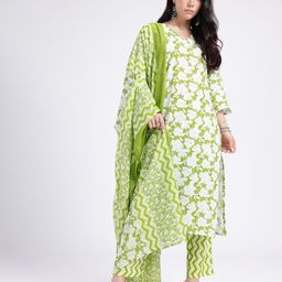 Anouk Rustic Floral Printed Straight Kurta With Trousers & Dupatta image 3