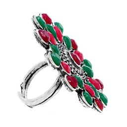 TEEJH Silver-Toned & Multi Oxidised  Stone-Studded Adjustable Finger Ring image 4