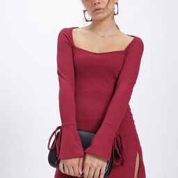glitchez Blush & Bold Side Slits Tie-Up Ribbed Mini A-Line Dress-image-35