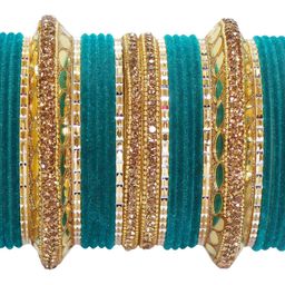 ZULKA Set Of 30 Gold-Plated Zircon Stone-Studded & Beaded Chuda Bangles-image-96