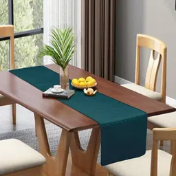 Homerz Teal Geometric Textured Rectangular 6 Seater Velvet Dining Table Runner-28