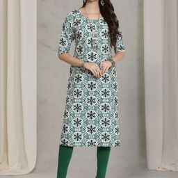 7Threads Women Ethnic Motifs Printed Mirror Work Floral Crepe Kurta-image-71