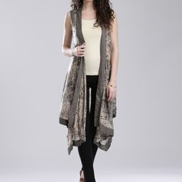 W Beige & Grey Printed Longline Shrug-image-32
