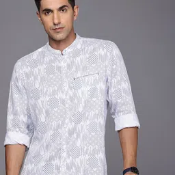 Louis Philippe Jeans Slim Fit Band Collar Geometric Printed Casual Shirt-image-79