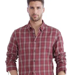 RARE RABBIT Men Comfort Button-Down Collar Checked Cotton Casual Shirt-image-3