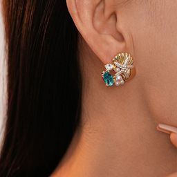FIMBUL Gold Plated Artificial Stones Studded & Beaded Quirky Studs image 2