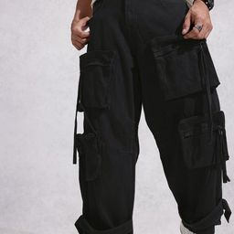 WROGN Men Baggy Pure Cotton Cargo Jeans-image-36