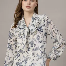 The Roadster Lifestyle Co Floral Printed Front Knot Top-image-42