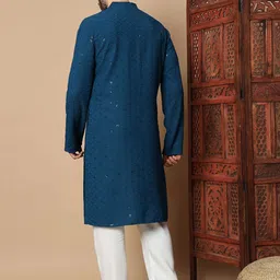 GLITO Men Ethnic Motifs Embroidered Regular Sequinned Kurta with Pyjamas image 4