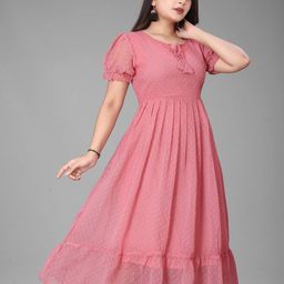 KRISHTI CREATION Print Puff Sleeve Georgette Fit & Flare Maxi Dress image 4