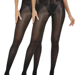 CareDone Women Pack of 2 High Waist Glossy Seamless Sheer Tights-picture-51