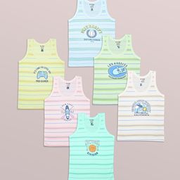 Revvo Junior Boys Pack Of 6 Printed Cotton Basic Vests RJV-103-image-33