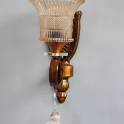 SHREE KALA HOME DECOR Brown & Transparent Textured Metal Traditional Abstract Shaped Shaped Wall Lamp-image-95