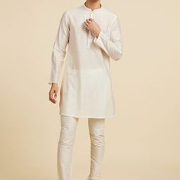 Diwas by Manyavar Geometric Embroidered Mandarin Collar Straight Kurta With Pyjamas-image-11