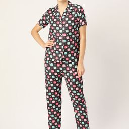 bedgasm Women Black & Blue Printed Night suit With Eye Mask-image-81