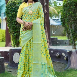 Areca Designer Ethnic Motifs Zari Linen Blend Banarasi Saree-image-11