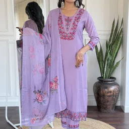 KALINI Women Floral Embroidered Kurta with Trouser & Dupatta-12
