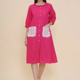 Modish Couture Puff Sleeve Pure CottonA-Line Dress-image-1