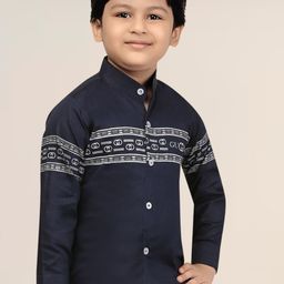 FASHION GRAB Boys Classic Regular Fit Band Collar Horizontal Striped Cotton Casual Shirt-image-87