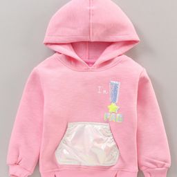 Little Kangaroos Full Sleeves Fleece Hooded Sweatshirt Sequin Pattern - Pink-image-67