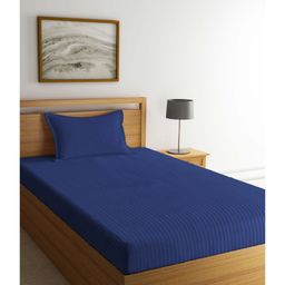Arrabi Single Bed Cotton Blend Single Bedsheet and Pillow Cover - Blue-image-51