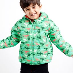 Babyhug Woven Full Sleeves Jacket With Hood & Dino Print - Green-image-56