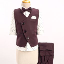 Robo Fry Full Sleeves Three Piece  Party Suit with Bow - Maroon-image-89