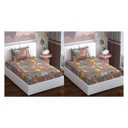 RRC Super Soft Brushed Microfiber Cotton 2 Single Bed sheet With 2 Pillow Cover Brown-image-74